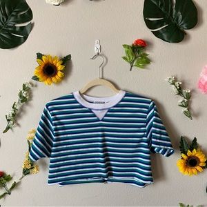 Petite Vintage Russ Sport Crop top Crewneck Striped Tee